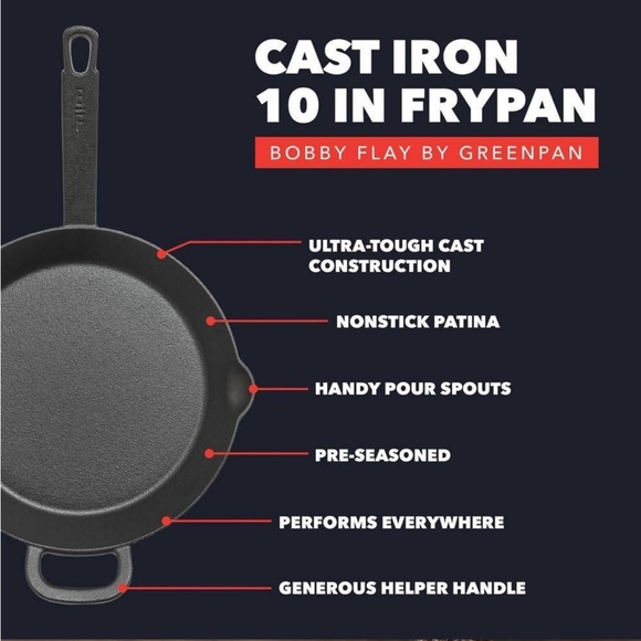 Bobby Flay 10” Cast Iron Frypan by Greenpan NEW - Picture 2 of 5